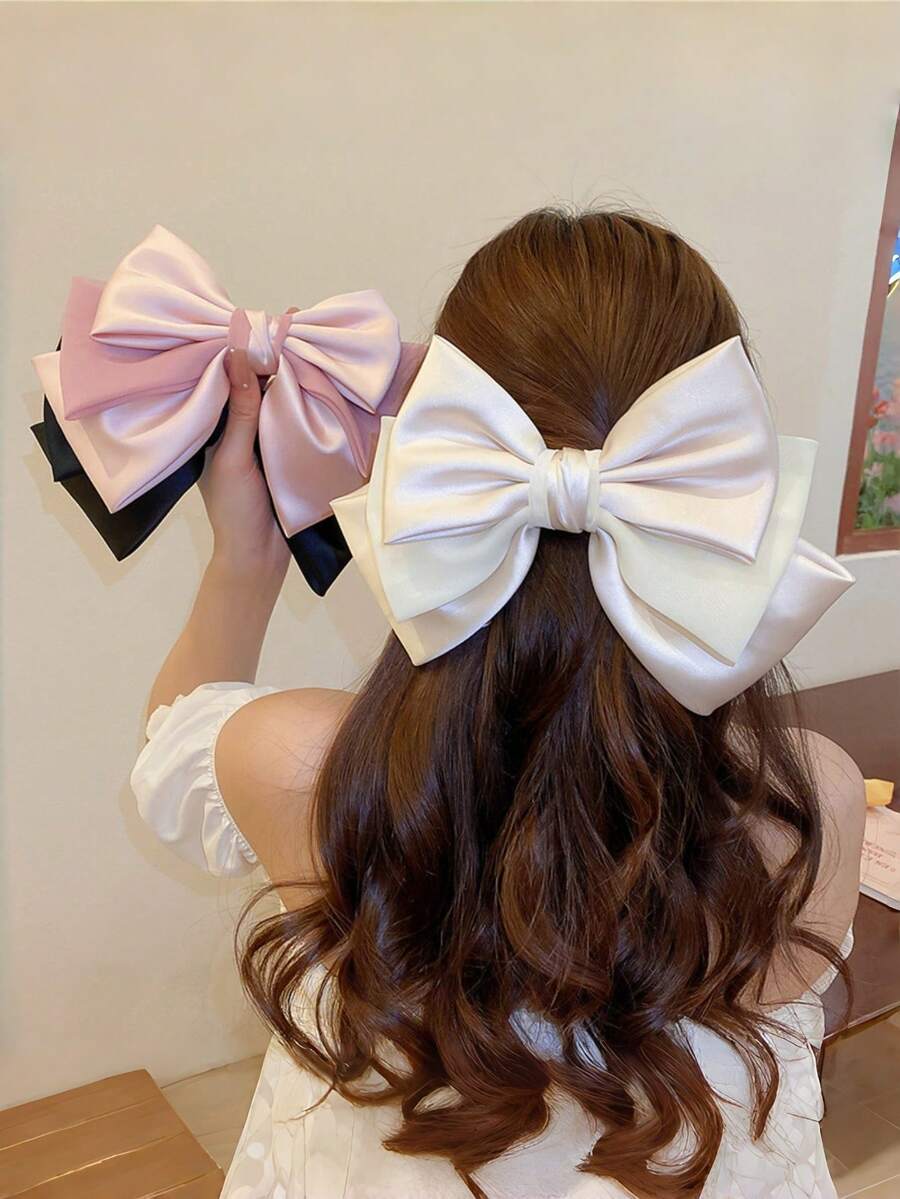 New Multi-Layer Satin Bow Hair Clip, Princess Style Occipital Hair Clip, Sweet, Cute And Elegant. Suitable For Weddings, Brides, Bridesmaids, Festivals, Women And Girls Hair Accessories., Claw Clips, Hair Slide, Hair Barrettes - Multicolor - View 1