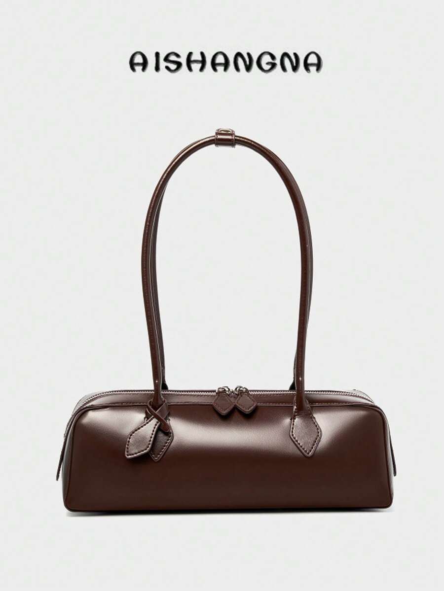 Women's New Niche Design One Shoulder Large Capacity Underarm Bag, Elegant Long Red Baguette Bag - Coffee - View 1