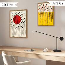 2 piezas Pintura en lienzo de sol rojo, impresión de arte en lienzo de plantas y flores, arte de pared de color bloqueado, arte abstracto vintage, póster para decoración de pared de dormitorio y sala de estar sin marco - Multicolor - Ver 3