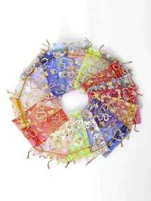 50/100个心形多色纱布袋，礼品包装袋，礼品袋，家居日用品，尼龙收纳袋，春节假日派对用品，婚礼用品，礼品装饰包装（可用于春节礼品包装） - 粉色 - 查看 12