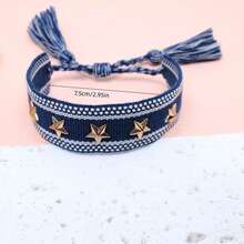 1pc Fashionable Woven Bracelet With Star Studs - Navy Blue - View 4