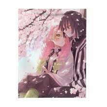 1 Stück Mitsuri X Obanai Anime Decke - Weicher Flanell Ganzjahres-Kuscheldecke mit pastellrosa und lila Kirschblüten Design, maschinenwaschbar für Sofa, Bett, Reise, Camping, Büro, japanische Manga Charaktere - Verschiedenfarbig - Übersicht 1