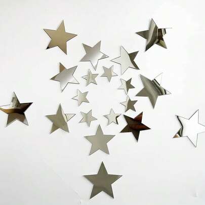 40pcs Acrylic Mirror Wall Stickers With Stars Patterns Adhesive Diy Home Decoration Paper For Baby Kids' Bedroom Best For Wall Decor, Stickers, Wall Decal, Vinyl Decal For Home Decorations, Spring Decoration Items