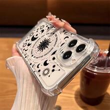 Funda retro para , diseño negro de sol y luna, llamativa, elegante y clásica, funda de protección personalizada y creativa, con protección contra golpes y caídas en las cuatro esquinas, resistente a las manchas y duradera, adecuada para  17/17 Pro/17 Pro Max/17 Air/ 16/16 Pro/16 Pro Max/16 Plus/ 15/15 Pro Max/15 Pro/15 Plus/ 14/14 Pro/14 Plus/14 Pro Max/ 13/13 Pro/13 Pro Max/12/12 Pro/12 Pro Max/11/11 Pro/11 Pro Max/XR/X/XS/XS Max. Es el regalo de cumpleaños perfecto para novias, novios, esposos, esposas, amigos o para uno mismo, innovador y a la moda, adecuado tanto para hombres como para mujeres.La parte trasera es suave y transparente, lo que puede prevenir caídas. - Transparente 2387 - Ver 6