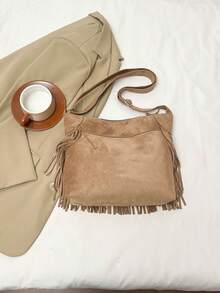 大容量时尚简约优雅单肩包，新款韩版女士腋下手提包 - 卡其色 - 查看 10