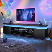 LED TV Stand For 75-95 Inch TV, Modern TV Stand With Power Outlet, TV Console Entertainment Center With Storage And LED Lights For Living Room, Bedroom, Black Carbon Fiber - Xem 5