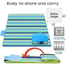Large Picnic Blanket Outdoor Beach Blankets, - Resistant Foldable Sandproof Blankets Cute Picnic Beach, Camping Grass Lawn Park Mats Brown 2, 80x80 In - 藍色 + 6'8" x 6'8" - 查看 4