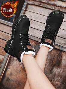 男士高帮休闲绒面靴，黑色蓬松，春秋季，新款设计，时尚搭配连帽衫