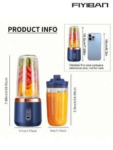 FIYIBAN 1个便携式迷你可充电榨汁杯，多功能果汁搅拌机，摇摇杯