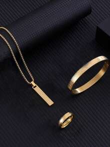 3pcs/Set Stainless Steel Roman Numeral Jewelry Set For Men, Bracelet Necklace Ring, Personalized Accessory, Valentine's Day Gift - Multicolor - View 23