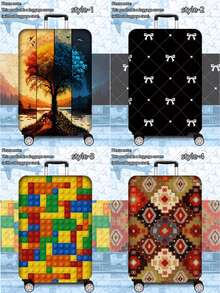 1pc 300g/M² Printed Travel/Business Series Cover Is Perfect For Business Trips, Summer Vacations, Returning To School, And Checked Baggage. Made Of Scratch-Resistant Polyester, It's Unisex, A Great Value Travel Accessory, Easy To Hand Wash, And Can Be Easily Cleaned. An Essential Accessory For Outdoor Vacations And Travel (Suitable For 20-28 Inch Suitcases). - Multicolor - View 2