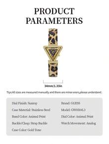 Guess Fame Series Women's Quartz Watch, Leopard Print Leather Strap, Crystal Triangle Case, Fashionable Accessory Versatile Watch, Elegant Elegant Dress Watch For Work, Daily Gathering, Brand Gift With Exquisite Original Watch Box, First Choice For Anniversary Gift GW0504L3 - Gold - View 6