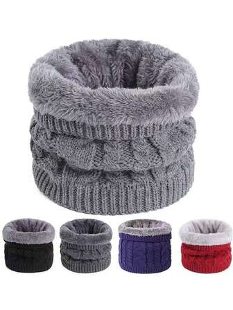 新款时尚男女通用秋冬保暖环形针织围巾头巾纯色抓绒围巾男士头带颈巾披肩