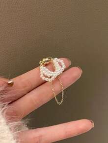 1pc Fashionable Resin Faux Pearl Ear Cuff, Casual Party Outfit Accessory & Gift For Girls - Single Ear Clip - View 4