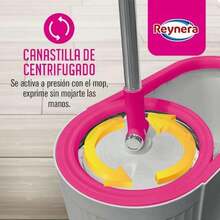 Reynera Giramop – Sistema de Limpieza Trapeador Mango Giratorio Telescópico, Cepillo Tallador, Canastilla Acero Inoxidable de Centrifugado, Canal de Drenado,  Activador - magenta - Ver 5
