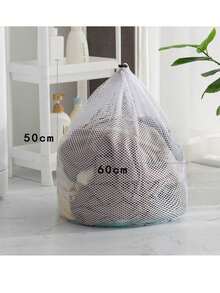 1pc/4pcs Mesh Laundry Bag With Drawstring, White Polyester Large Washing Machine Bag For Bathroom