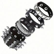 Punk Style Bracelet, Unisex Gothic Clothing Accessories, Rivet Leather Bracelet For Hiphop And Rock Outfits - Black - View 1