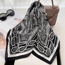 1pc Retro Faux Silk Small Square Scarf, Versatile Paisley Pattern Thin Neckerchief, Elegant Neck Tie For Shirt Collar - Multicolor - View 4
