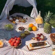 Large Picnic Blanket Outdoor Beach Blankets, - Resistant Foldable Sandproof Blankets Cute Picnic Beach, Camping Grass Lawn Park Mats Brown 2, 80x80 In - 淺棕色 + 6'8" x 6'8" - 查看 4