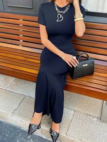 Elegant Women's Dress & Evening Gown | Vintage Sapphire Blue Round Neck Fitted Mermaid Dress | Suitable For Christmas Party, New Year's Eve, Cocktail Party, Date Night And Business Formal Occasions In Winter - Royal Blue - View 8