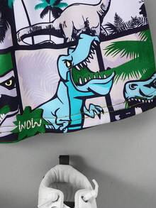 2pcs/Set Toddler Boys' Colorful Dinosaur Print Short Sleeve T-Shirt And Shorts Set, Summer - Green - View 6