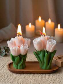 1支郁金香花束造型香氛蜡烛，持久燃烧，无烟，营造浪漫氛围，适用于情人节、周年纪念日、婚礼、生日派对、烛光晚餐、家居装饰，多种颜色可选。 - 彩色 - 查看 6