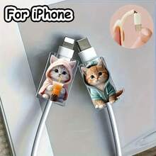 2/4/8个装卡通猫咪造型充电线保护套，可爱时尚，保护充电线免受咬合，亚克力材质，保护充电器接头、耳机线、手机线免受损坏，延长数据线寿命，兼容Type-C/苹果20W快充线，适用于苹果17/16/15系列等机型