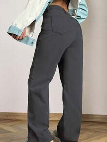 Women's Mid Waist Button Up Front Loose Jeans - Casual And Fashionable Jeans Women -Fall Clothes For Women - Grey - View 4