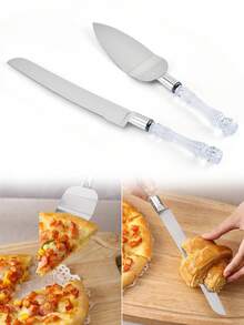1pc/2pcs Stainless Steel Cake Cutter And Spatula Set, Pizza Spatula, Cake Spatula, Serrated Bread Cutter, Cream Spatula, Dough Cheese Cutter, Pastry Cutter, Kitchen Baking Accessories, Suitable For Bread, Cake, Pizza, Pies, Pies, Cheese, Etc.