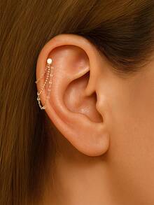 1件925纯银经典几何元素链条耳钉配饰，精美首饰，适合女性日常、派对、周年纪念佩戴