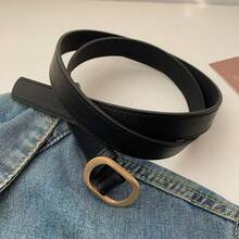 Cintura vintage con fibbia in metallo, cintura casual in jeans unisex, design minimalista, adatta per studenti e look - nero - Visualizzare 3