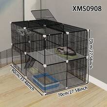 Easy To Install Collapsible Cat Cage, Large Space Dual-Layer Cat Villa With Storage Shelf, Small Animal Cage