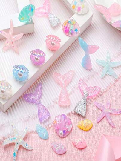 24 st/12 st sjöjungfrufestdekoration med havstema, färgglada snäckskal, fiskstjärtar, sjöstjärnor, vasfyllning för gör-det-själv-dekoration till telefonskal, dusch, bröllop, födelsedagsfest, matbordsdekoration för semesterhemmet