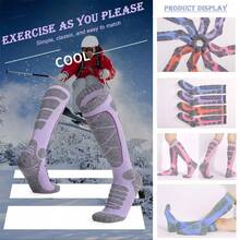 1/3 Pairs Of Women's One-Size-Fits-All Winter Ski Socks, Warm Thick Socks With Threaded Cuffs, Spandex Material Towel Socks, Breathable And Dry, Non-Slip Wear-Resistant, Sweat-Absorbent And Quick-Drying, Suitable For Women's Outdoor Sports Skiing Climbing Hiking Football Long-Length Sports Socks - Multicolor - View 9