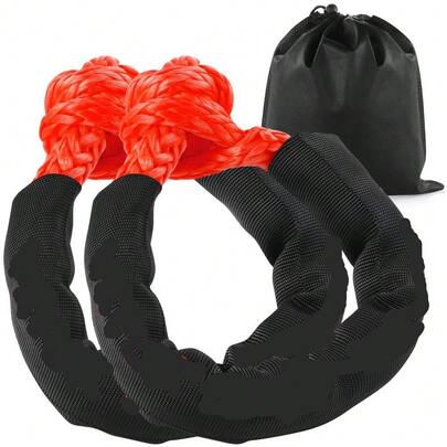 Durable Synthetic Soft Shackle Rope - 2 Pack 20 Ton Breaking Strength (12.7 X 558.8 Mm) With Extra Sleeves & Storage Bag For UTV, ATV, Trucks, , Off-Road Vehicle Towing - Red