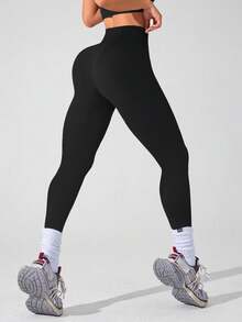 Quần legging yoga nữ cạp cao co giãn ôm sát, đồ tập yoga thể thao, quần legging yoga thể thao mặc thường ngày - màu đen - Xem 6