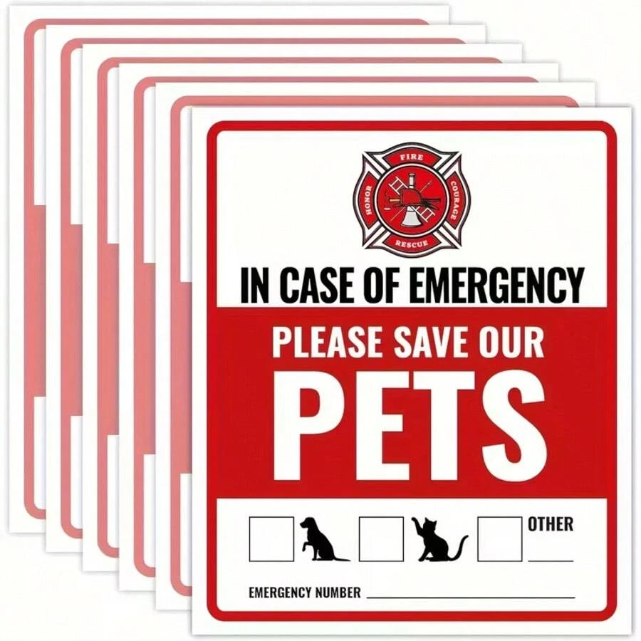 1/5/10pcs Pet Emergency Alert Stickers, UV-Resistant & Waterproof, Dog Safety Sign For Fire & Emergency, High Visibility, Easy To Stick - Multicolor - View 1