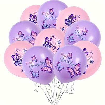 12pcs Light Pink And Purple Butterfly Printed Balloons, 25.4cm Light Purple Baby Pink Butterfly Balloon Set Suitable For Ladies' Birthdays, Babyshower, Bridal Showers, Wedding Party Decorations, Butterfly Themed Party Decorations.