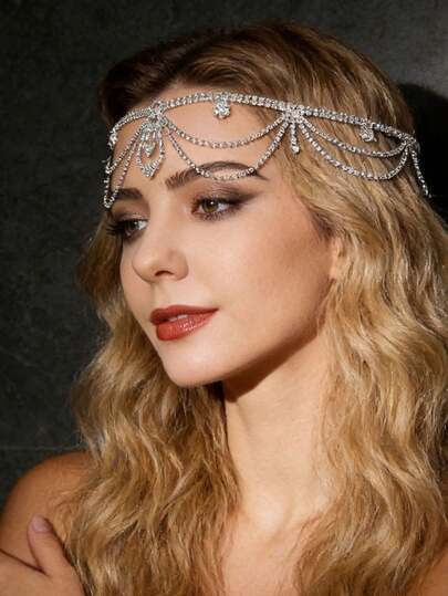 Luxury Rhinestone Multi-Layer Tassel Hair Chain Headband Hair Accessories For Women Crystal Elastic Headdress Hair Ornaments
