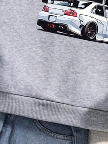Sudadera con capucha cálida con estampado de coches de dibujos animados para niños preadolescentes - Gris - Ver 5