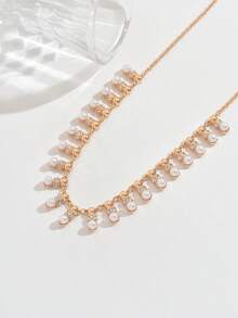 1pc Fashionable Elegant Rhinestone Alloy Accessory Choker Necklace, Suitable For Women To Wear Daily, Festivals, Parties, Weddings - Yellow Gold - View 3