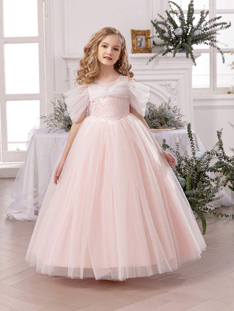 فستان حفلة أنيق مصنوع يدويًا للفتيات المراهقات، من الترتر والشبك الوردي، فستان أميرة مناسب لحفلات أعياد ميلاد الفتيات، الحفلات الراقصة، حفلات الزفاف، فتاة الزهور، وصيفة العروس، المناسبات الاحتفالية المهمة، والتخرج - وردي - مشاهدة 4