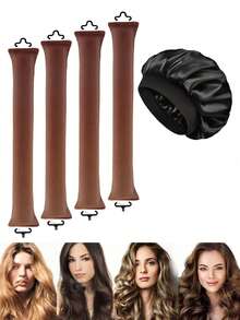 Mcbki Set de 5 piezas/4 piezas/3 piezas de rizadores de cabello sin calor + gorro para dormir, herramientas de rizado de cabello prácticas, rulos de espuma para mujeres
