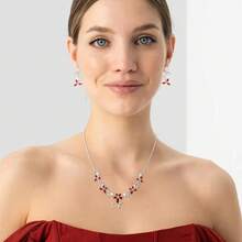 Crysdue Flower Leaf Wedding Jewelry Set Bridal Bridemaid, Cubic Zirconia Teardrop Elegant Silver/14K/Gold Plated Vine Necklace Dangle Earrings Prom Party - A_Đỏ - Xem 6