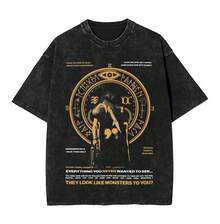 Washed T Shirts Silent Hill Game Hip Hop Fashion T-Shirts High Street Horror Streetwear 100% Cotton Summer Tees For Men Women - màu đen - Xem 1