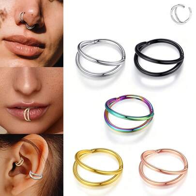 1pc Hinged Septum Nose Ring Hoop 16G Hypoallergenic Punk Double Clicker Segment Nostril Piercing Jewelry 18K Gold Plated Cartilage Hoop Conch Helix Daith Tragus Lobe Rook Earrings,Earlobe Earring,Belly Button Ring Decoration Men And Women 6mm 8mm 10mm 12mm