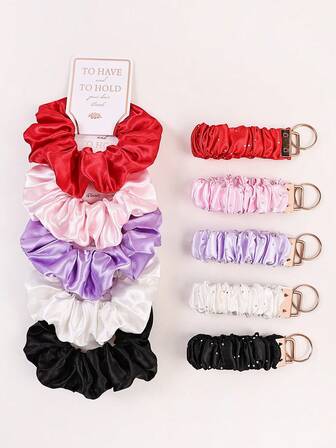 Set de 2 piezas de lazos elásticos de unicolor suave y llavero con decoración de cristal elegante, regalo cómodo para fiestas para mujeres, viene con tarjeta