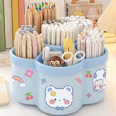 360° Rotating Cute Pen Holder, Large Capacity Multi-Function Desktop Stationery Organizer Box, Polished PVC Material, Embedded Installation, Lightweight & Portable, Can Be Used As Pencil Case, Pen Cup, Cute Pencil Box, Desktop Organizer, Marker Pen Holder, Back To School Essential, Storage Box, Cosmetic Organizer, Gift, Makeup Brush Holder