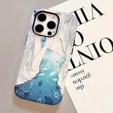 Entrega Local Funda de Película Dos en Uno con una Chica Anime Azul - Protección Duradera y Elegante que Absorbe Impactos - Compatible con los Modelos de  16, 15, 14, 13, 12, 11 Plus Pro Max - Un Regalo de Cumpleaños Ideal para Amigos - Blanco - Ver 4