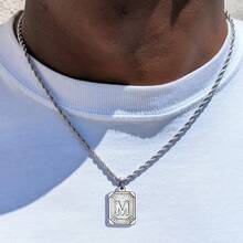 قلادة رجالية من الفولاذ المقاوم للصدأ 304 بنمط هندسي هيب هوب مع 26 حرف أولي، مناسبة للارتداء اليومي وكهدية عيد ميلاد للحبيب - فضي - مشاهدة 14